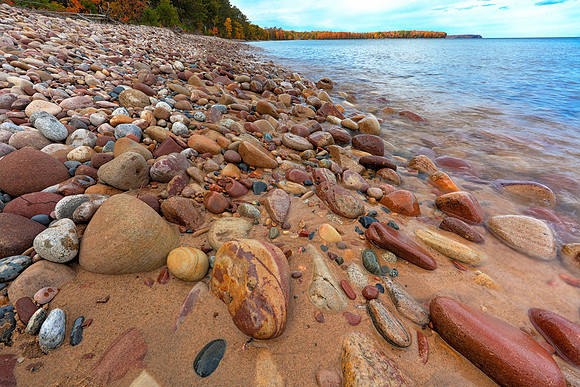 Colorful cobble, Miners Beach, Pictured Rocks National Lakeshore, Upper Peninsula, Michigan, October 12, 2018