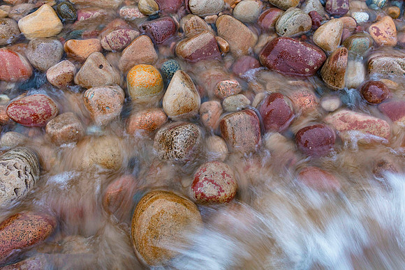 Cobble, colorful, Au Train Bay beach, Upper Peninsula, Michigan, October 14, 2018